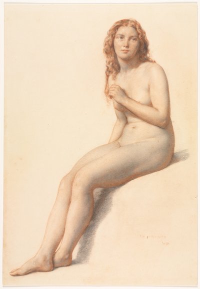 坐着的女性裸体，正面四分之三视图，1859年。 作者 威廉·穆雷迪（William Mulready）