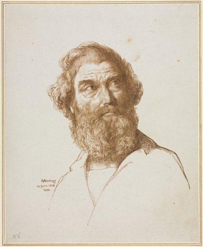 凝视着左边的大胡子男人的头，1859年。 作者 威廉·穆雷迪（William Mulready）
