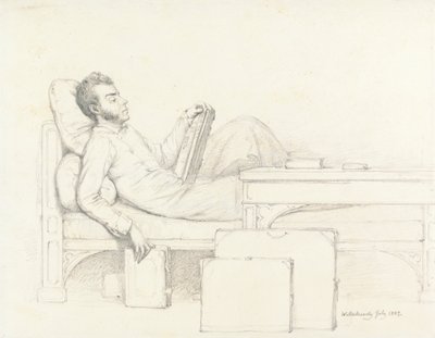 艺术家躺在哥特式沙发上看书的自画像 作者 威廉·穆雷迪（William Mulready）