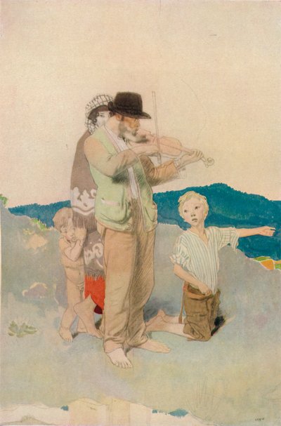 提琴手，路边婚礼中的中央团体研究，c1923 作者 威廉·纽文汉姆·蒙塔古·奥尔彭