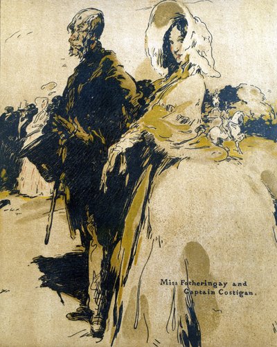 Fotheringay 小姐和 Costigan 船长，《浪漫人物》插图，1900 年首次出版（彩色平版印刷） 作者 威廉·尼科尔森