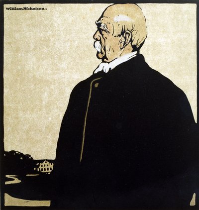 俾斯麦亲王（1815-98 年），《十二幅肖像》中的插图，1899 年出版（手绘木刻版画） 作者 威廉·尼科尔森