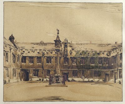 牛津大学基督圣体学院前院（纸上水墨钢笔画） 作者 威廉·尼科尔森
