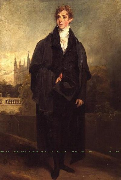 亨利-汤利（1769-1825）的肖像，身着学术服装，背景可能是牛津大学默顿学院。 作者 威廉·欧文