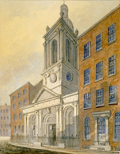 St Peter-le-Poer教堂和旧布罗德街的东北视图，伦敦市，1815年 作者 威廉·皮尔森
