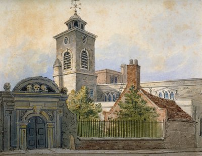 1815年，伦敦市哈特街的圣奥拉夫教堂，从西提斯巷望去。 作者 William Pearson
