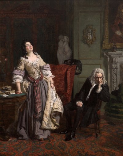 亚历山大·波普（Alexander Pope）向玛丽·沃特利·蒙塔古夫人（Mary Wortley Montagu）宣布了自己的爱意，1852年 作者 William Powell Frith