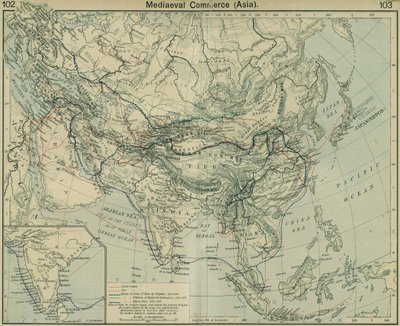 中世纪的亚洲商业。摘自《历史地图集 作者 威廉·罗伯特·谢泼德