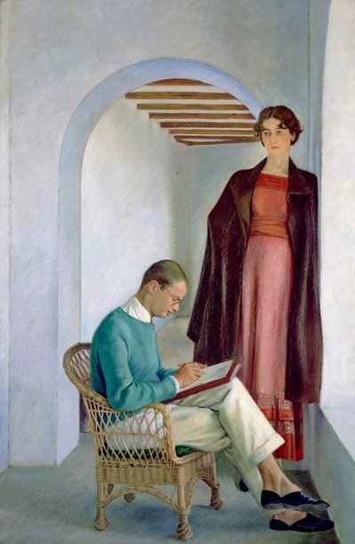 艺术家的儿子和他的妻子或室内的两个人物，约 1930-35 年（布面油画） 作者 威廉·罗森斯坦