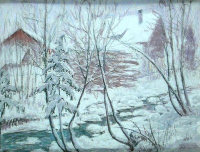 雪地上的木屋（纸板上的粉彩画 作者 威廉·塞缪尔·霍顿