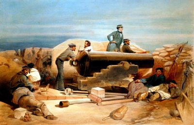 钻石炮台的宁静日子--兰开斯特68磅炮的画像》，克里米亚战争1855-1856年 作者 威廉·辛普森