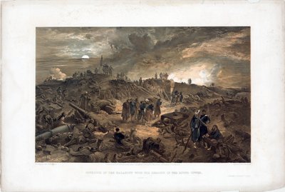 克里米亚战争（1853-1856）：塞瓦斯托波尔（乌克兰）围困事件，1855 年 9 月 8 日攻占马拉科夫塔后法国军队在废墟中（1855 年 9 月 8 日占领马拉科夫之后） - 威廉的石版画辛普森 (18 作者 威廉·辛普森