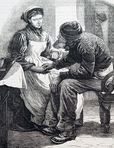 An elderly couple. By William Small (1843-1929) an English illustrator. 1880 (engraving) 作者 威廉·斯莫特