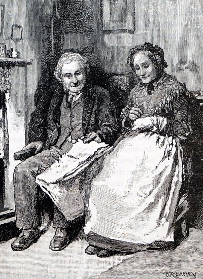An elderly couple. By William Small (1843-1929) an English illustrator. 1880 (engraving) 作者 威廉·斯莫特