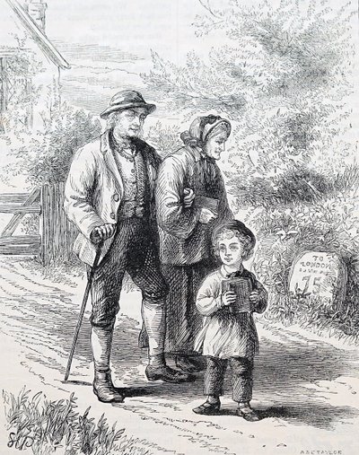 一对老年夫妇和他们的孙子。作者：威廉-斯莫尔（1843-1929），英国插画师。1880年（雕版画 作者 威廉·斯莫特