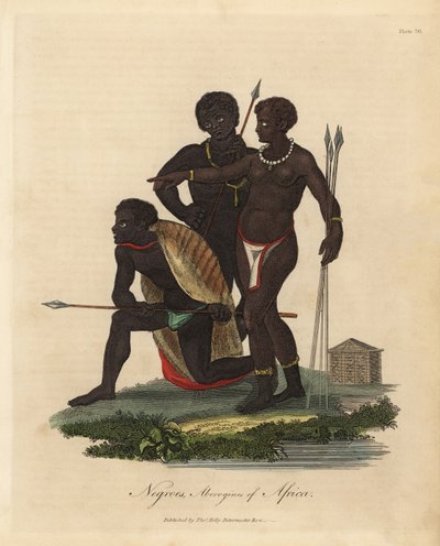 South African natives with spears, animal skin coat, necklace 作者 威廉·斯梅利