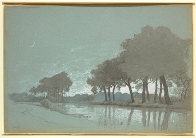 素描，比利时布鲁日附近的运河场景，1875-80 年 作者 威廉·斯坦利·哈瑟尔汀