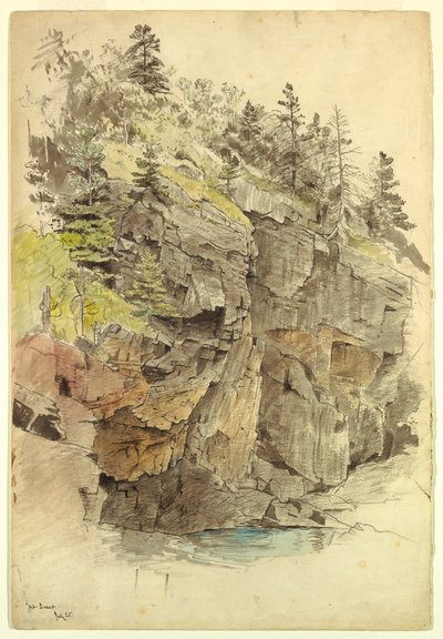 素描，岩壁，靠近水獭崖，沙漠山，1859 年 作者 威廉·斯坦利·哈瑟尔汀