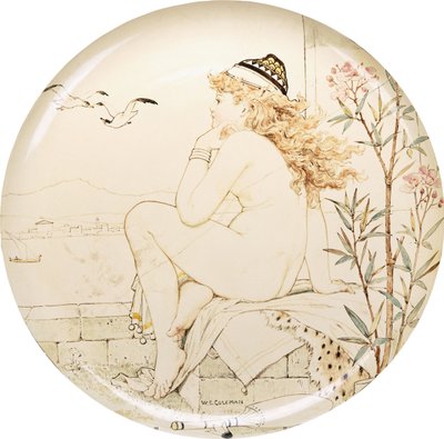 Minton Art Pottery Studio充电器，涂有裸体，凝望着大海，十九世纪 作者 威廉·斯蒂芬·科尔曼