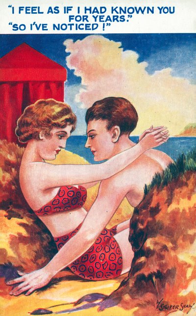 海滩上相拥的情侣（彩色石版画） 作者 