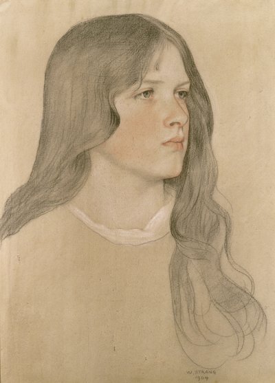 一个女孩的肖像，1904年（彩色铅笔在纸上） 作者 William Strang