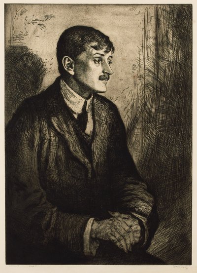 诗人John Masefield 1878-1967年的肖像。 作者 威廉·斯特兰德