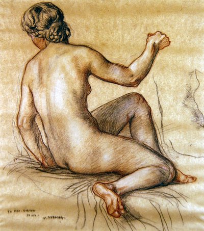 女性裸体的研究，约1890年（纸上木炭，红白粉笔） 作者 William Strang