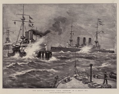 海军演习，HMS Benbow在重海 作者 William T. Maud