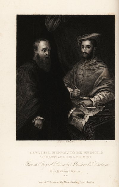 塞巴斯蒂亚诺·德尔·皮翁博 (Sebastiano del Piombo) 的肖像，他是文艺复兴盛期和早期风格主义时期的意大利画家，大约 1485-1547 年，与红衣主教伊波利托·德·美第奇 (Ippolito de