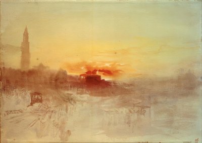 欧罗巴酒店与钟楼日出时的威尼斯 作者 Joseph Mallord William Turner