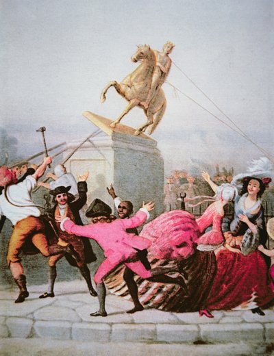 1776年7月9日，纽约的爱国者们在鲍林格林拉下了乔治三世的雕像。 作者 塞维里尼