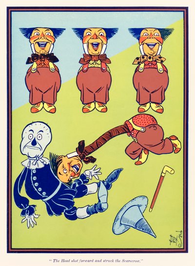 头部向前射出，击中了稻草人。 摘自《绿野仙踪》，作者L. Frank Baum 作者 威廉·华莱士·丹斯洛