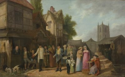 旅馆外的场景，大约在1824年，位于布里斯托尔的隆阿什顿（面板上的油） 作者 威廉·韦斯特
