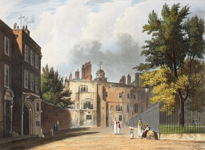 来自广场的Charter House，来自“Charter House School的历史”，是“大学历史”的一部分，由Joseph Constantine Stadler（fl.1780-1812）酒吧刻。作者：R. Ackermann，1816年（aquatint） 作者 威廉韦斯特尔