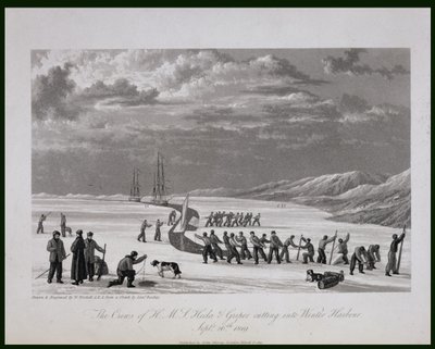 1819年9月26日，HMS Hecla和Griper的船员从“大西洋至太平洋西北通道的发现之旅”中切入冬季港口 作者 威廉韦斯特尔