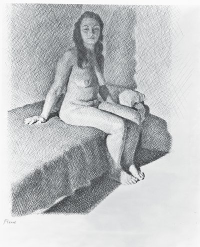 裸体坐像，约1968-74年（纸上铅笔） 作者 William Wilkins