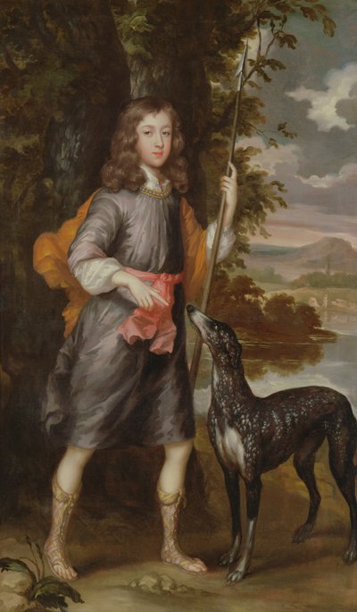 一个男孩用矛和猎犬，c.1685 作者 威廉·维辛或维斯米格