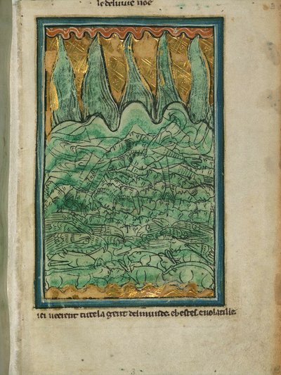 大约1250年的《诺亚洪水》（羊皮纸上的墨水和颜料） 作者 威廉·德·布雷莱斯