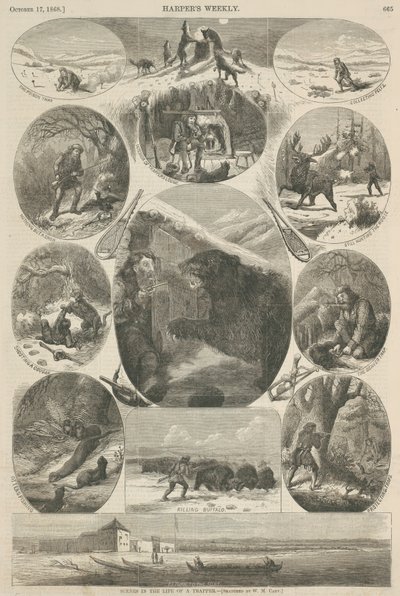 捕手生活中的场景，来自1868年10月17日的“哈珀周刊” 作者 William de la Montagne Cary