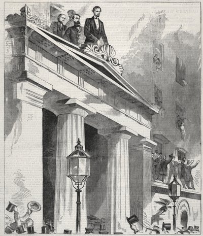 亚伯拉罕-林肯，当选总统，1861 年 2 月 9 日在阿斯特大厦阳台向民众发表讲话 作者 温斯洛·荷马
