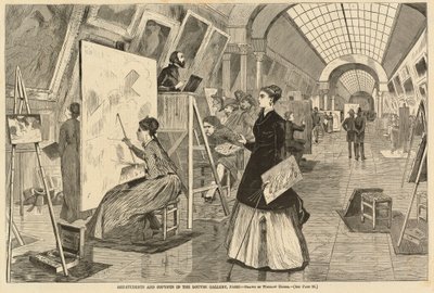 巴黎卢浮宫画廊的艺术学生和抄写员，1868年出版。 作者 温斯洛·荷马
