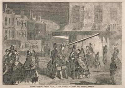 1857年，在法院街和布雷特街的拐角处，波士顿晚上街风光。 作者 温斯洛·荷马