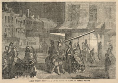 波士顿晚间街景，考特街和布拉特街交汇处，摘自《巴鲁画室指南》，1857 年 11 月 7 日 作者 温斯洛·荷马