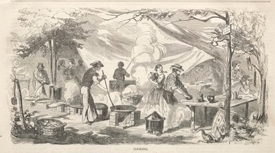 营会草图：烹饪，1858年。 作者 温斯洛·荷马