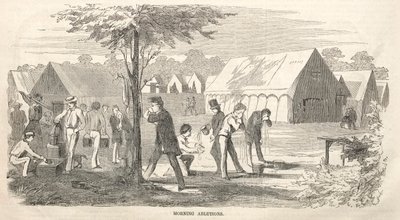 营地会议草图：晨练，1858年。 作者 温斯洛·荷马