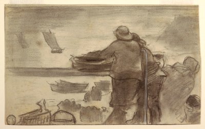 素描，有船和人的海滩，英格兰库勒科茨，1881-82 年 作者 温斯洛·荷马