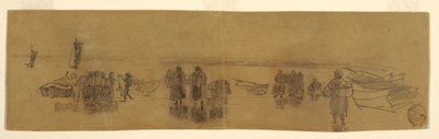 素描，有四艘渔船的海滩，英格兰库勒科茨，1881-82 年 作者 温斯洛·荷马