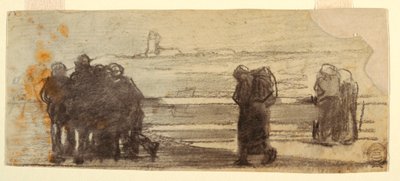 素描，俯瞰海湾的人物和一艘小船，英格兰库勒科茨，1881-82 年 作者 温斯洛·荷马