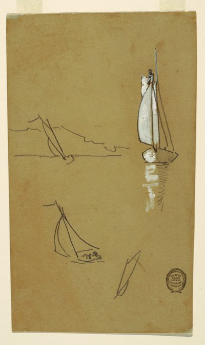绘画，四幅单桅帆船素描，1880 年 作者 温斯洛·荷马