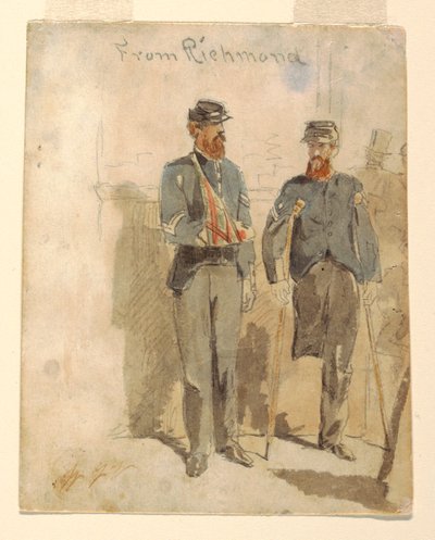 绘画，"来自里士满"；两个受伤的士兵，1862 年 作者 温斯洛·荷马